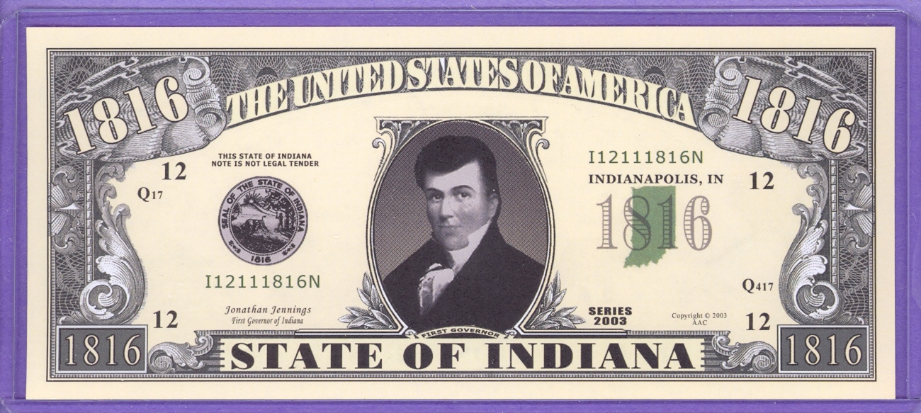 State of Indiana Novelty or Fantasy Note